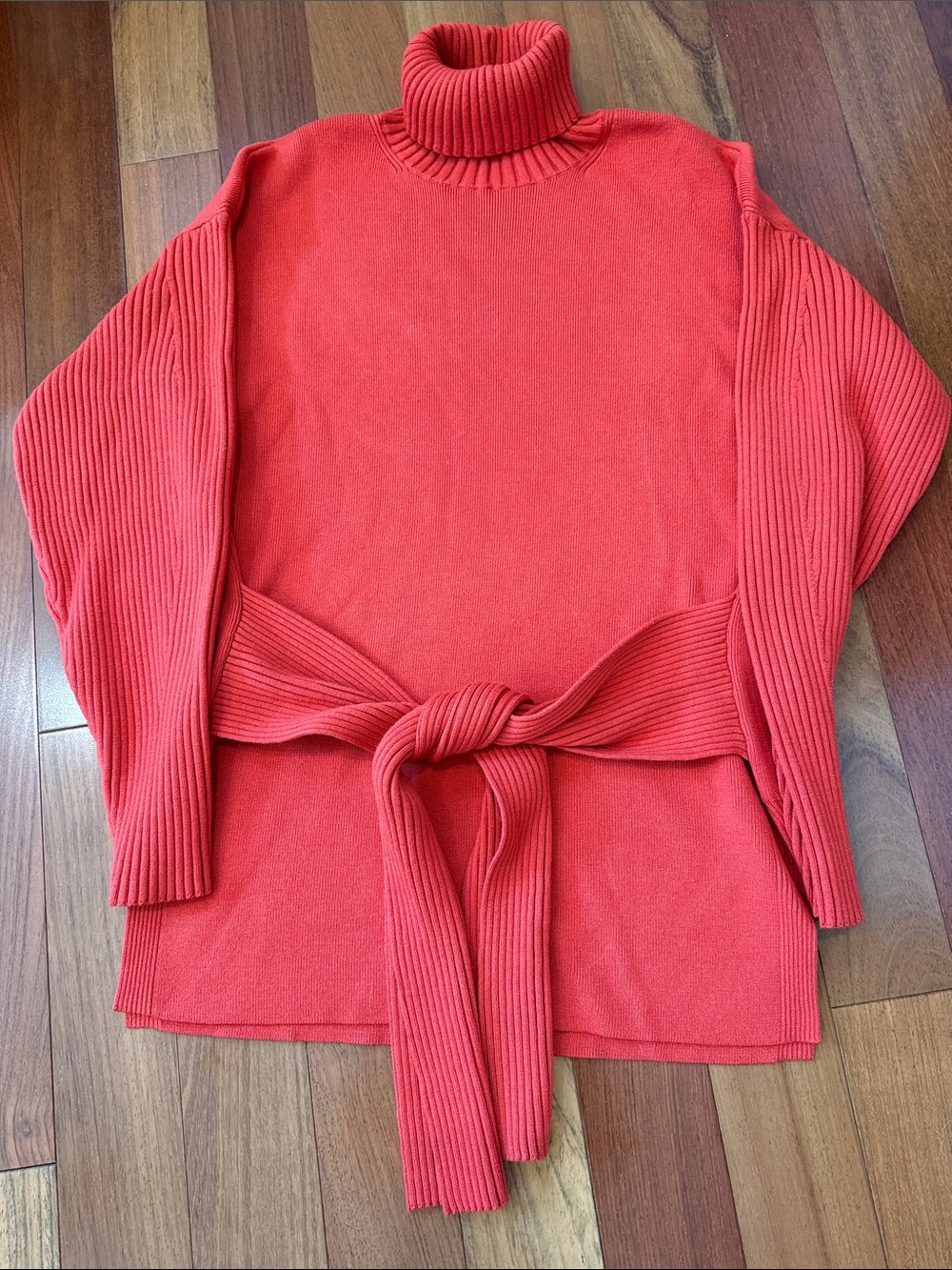 Tahari Coral Tie-Waist Turtleneck Sweater